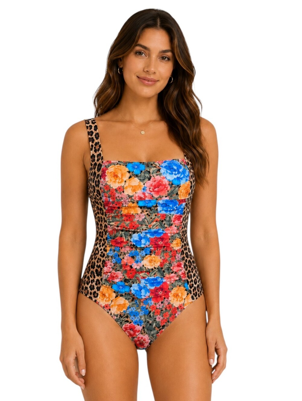 Johnny Was One Piece Swimsuit Ruched Floral Cheetah Resort NWT XS